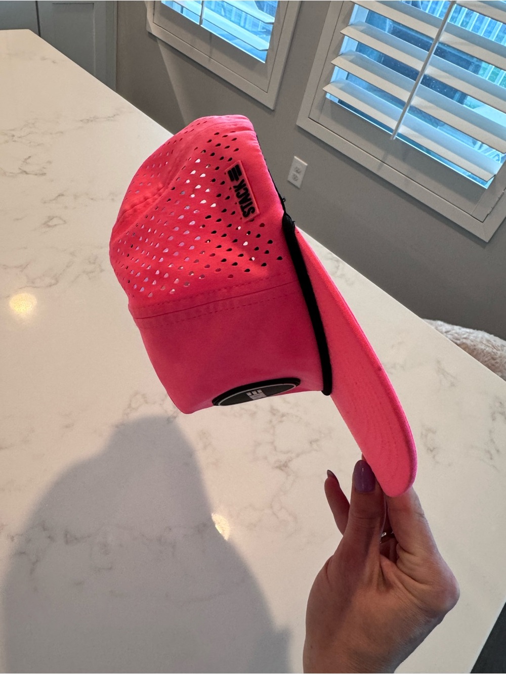 Stack Neon Pink Performance Snapback Hat Laser Cut Ventilation View 5